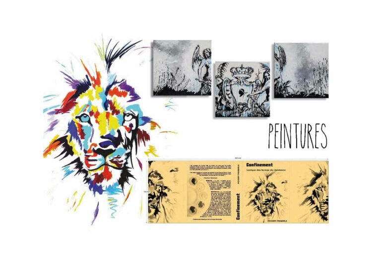 peintures acryliques lion et armoiries